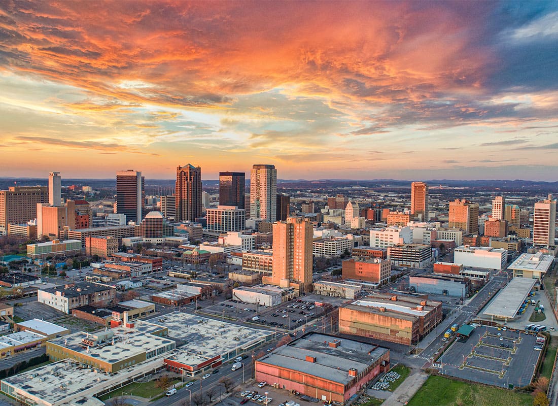 Athens, AL - Birmingham, Alabama, USA Downtown Drone Skyline Aerial Panorama