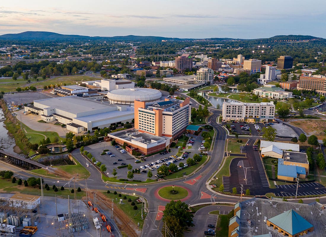 Huntsville, AL - Dusk Over the Downtown Urban City Center of Huntsville Alabama